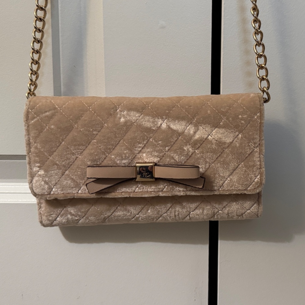 Nine West Blush Velvet Quilted Clutch with Chain